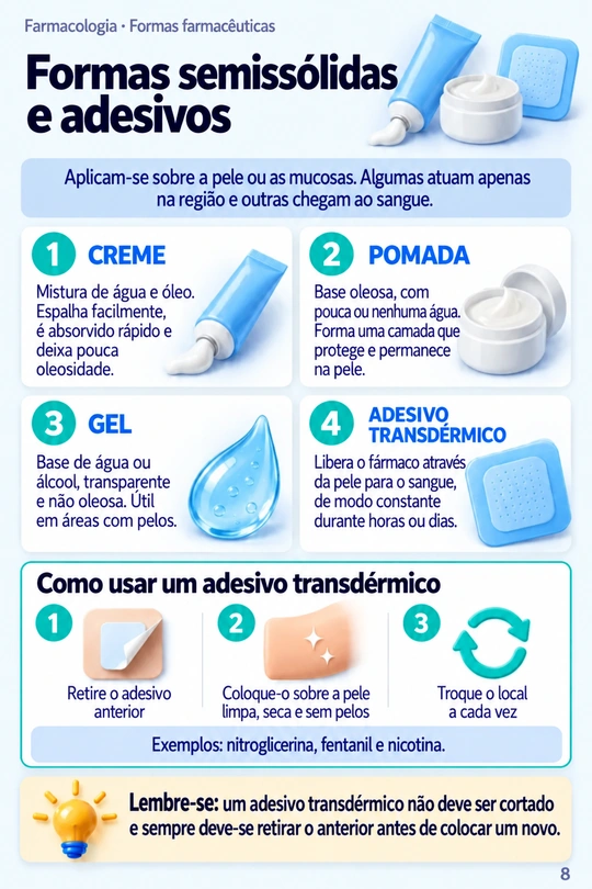 Página Formas semissólidas e adesivos