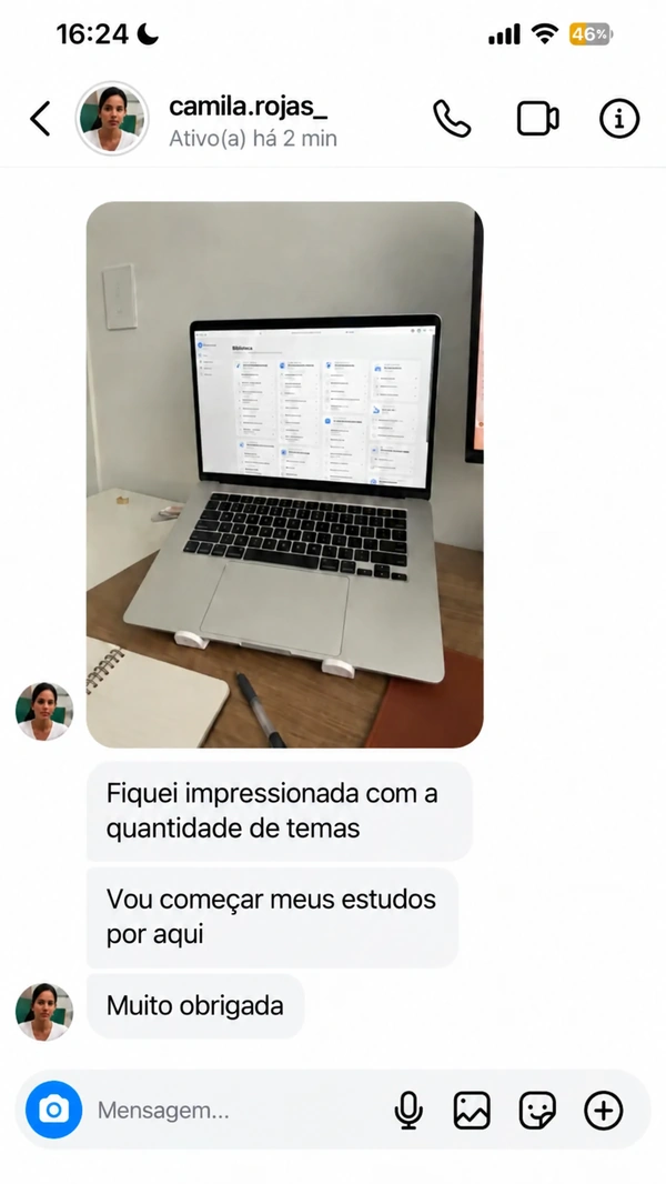 Mensagem de uma aluna sobre a quantidade de temas